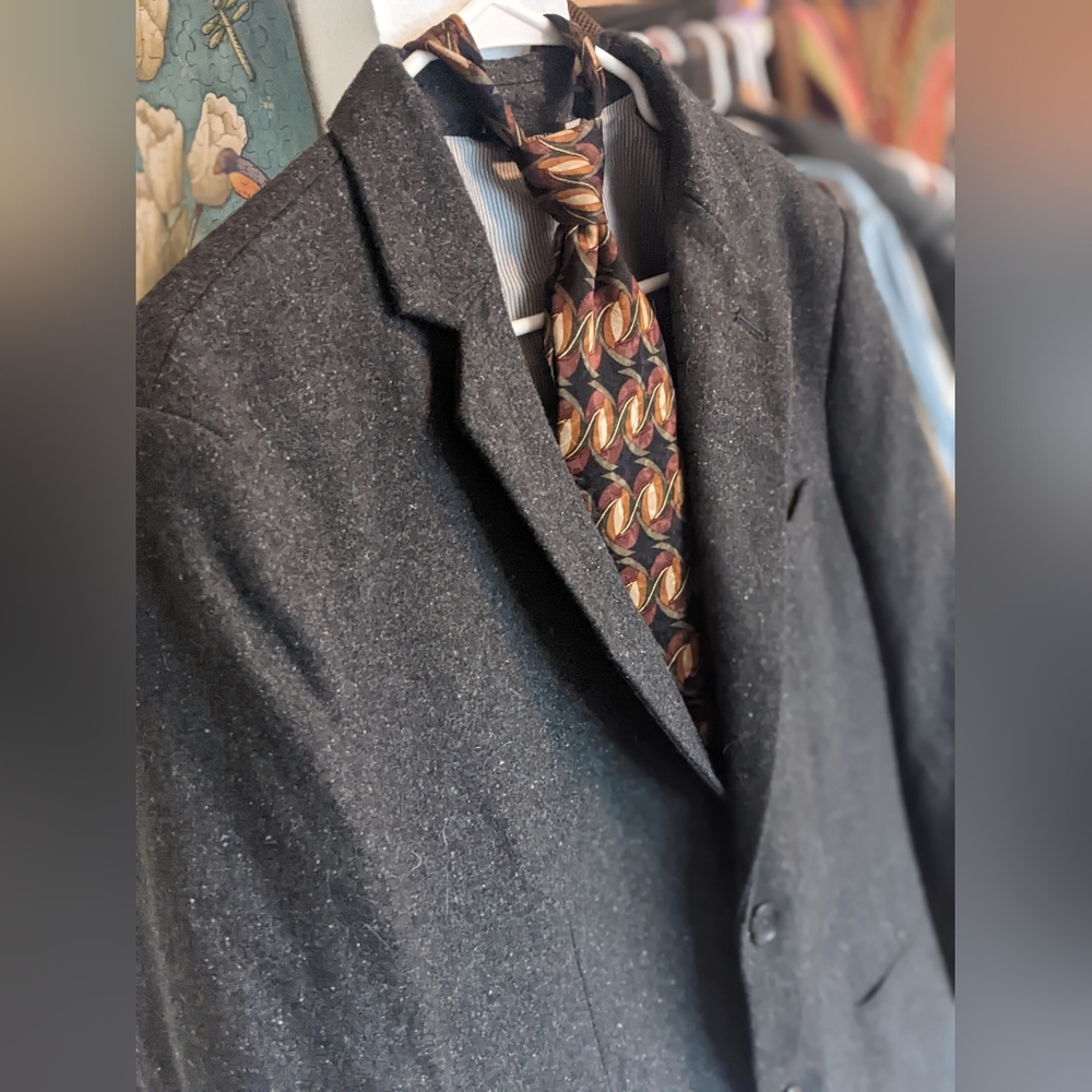 Banana Republic Tweed Wool Coat/Jacket Tailored Slim Fit Dark Grey Rabbit Color